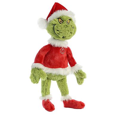 Aurora Large Green Dr. Seuss 16" Grinch Santa Whimsical Stuffed Animal