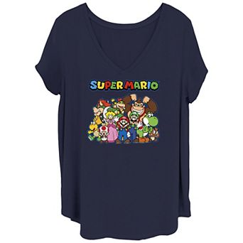 Juniors' Plus Size Nintendo Super Mario Bros Group V Neck Tee