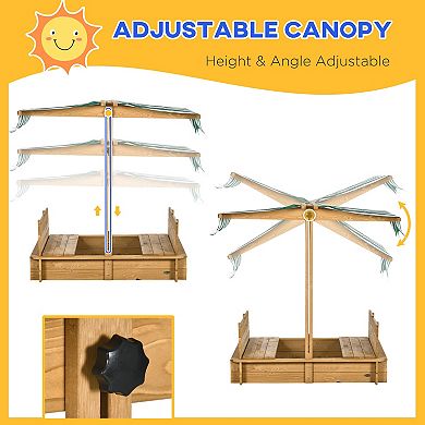 Kids Sandpit Outdoor Backyard Playset W/ Cover Bench Canopy