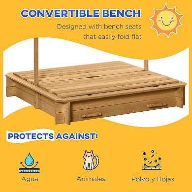 Kids Sandpit Outdoor Backyard Playset W/ Cover Bench Canopy