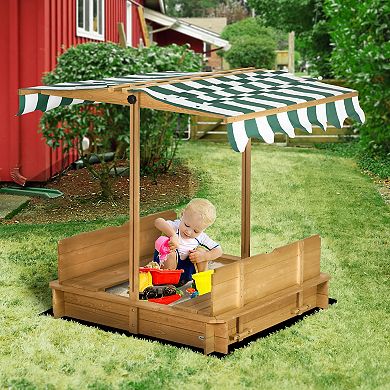 Kids Sandpit Outdoor Backyard Playset W/ Cover Bench Canopy