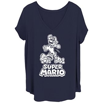 Juniors' Plus Size Nintendo Super Mario Bros Goomba Jumper V Neck Tee