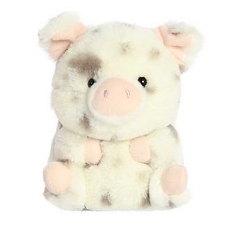 Aurora Mini White Rolly Pet 5" Periwinkle Pig Round Stuffed Animal