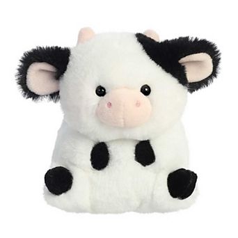 Aurora Mini White Rolly Pet 5" Daisy Cow Round Stuffed Animal