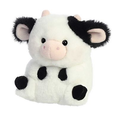 Aurora Mini White Rolly Pet 5" Daisy Cow Round Stuffed Animal