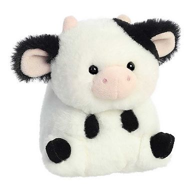Aurora Mini White Rolly Pet 5" Daisy Cow Round Stuffed Animal