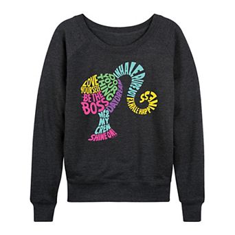 Plus Size Barbie® Empowering Phrases French Terry Long Sleeve Tee