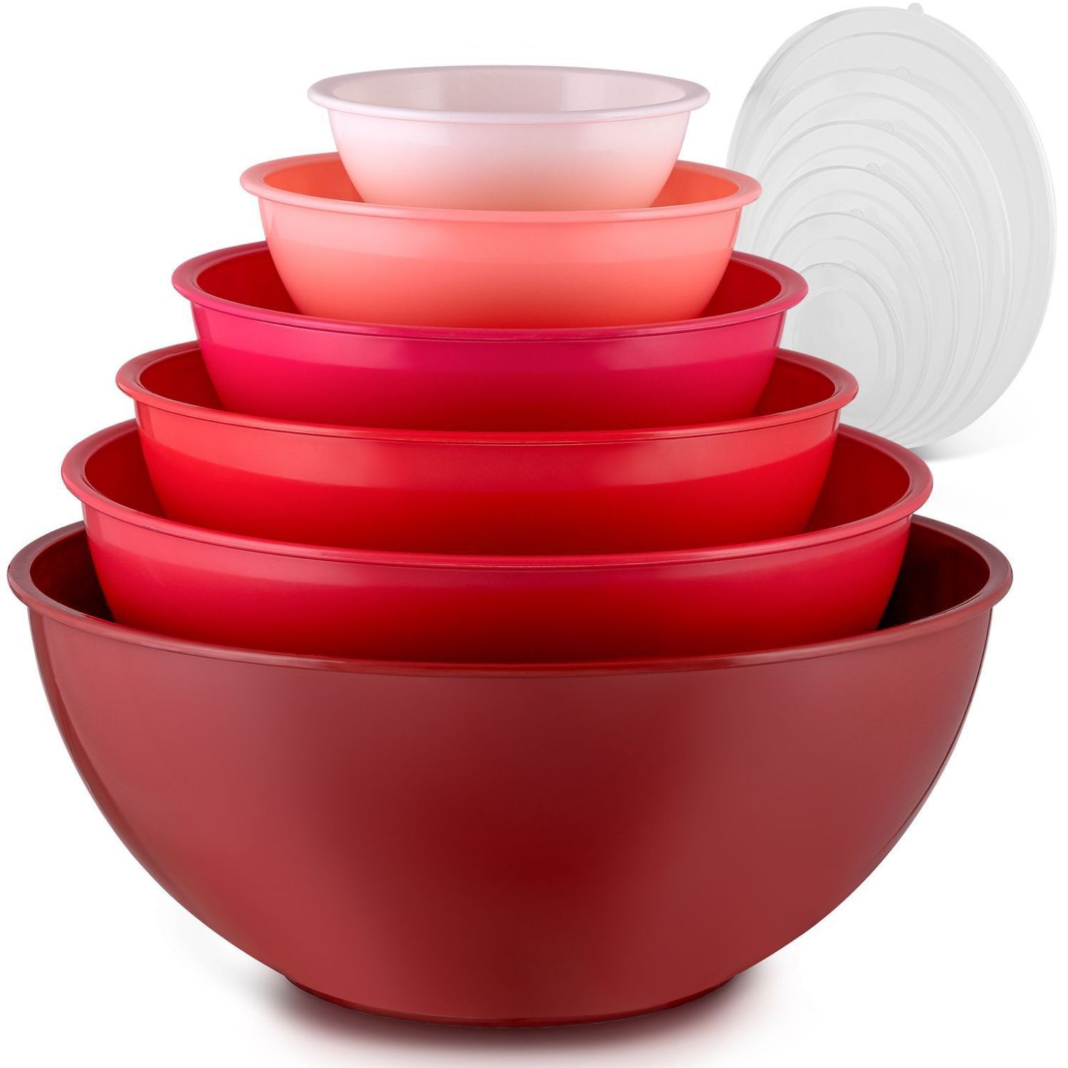 JoyJolt JoyFul 4 Kitchen Glass Food Mixing Bowls With Lids - Red