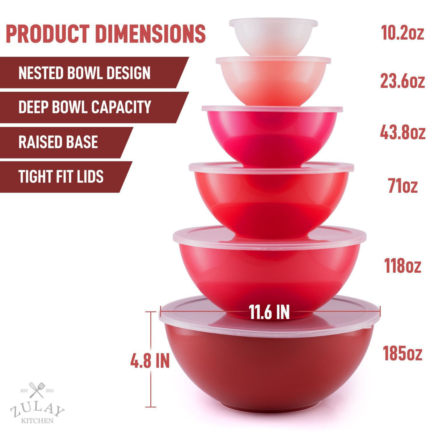 Zulay Kitchen Nesting Plastic Mixing Bowl Set With 6 Prep Bowls And 6 Lids   6674932 ALT3