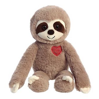 Aurora Medium Brown Valentine 12" Sweety Sloth Brown Heartwarming Stuffed Animal