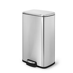 Home Zone Living 15.8 Gallon Slim Dual Compartment Kitchen Trash Can, Stainless Steel, Step Pedal, 60 Liter, Silver