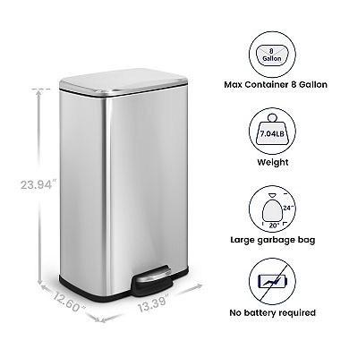 8 Gal./30 Liter Rectangular Stainless Steel step-on Trash Can for kitchen