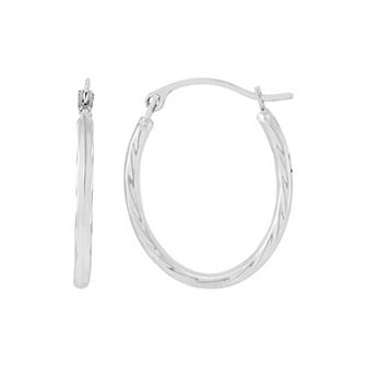 Everlasting Gold 10k White Gold Oval Waved Hoop Earrings