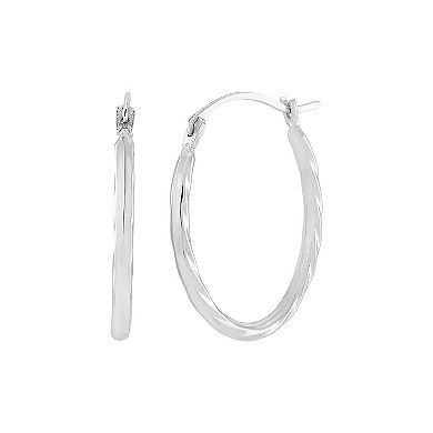 Everlasting Gold 10k White Gold Oval Waved Hoop Earrings