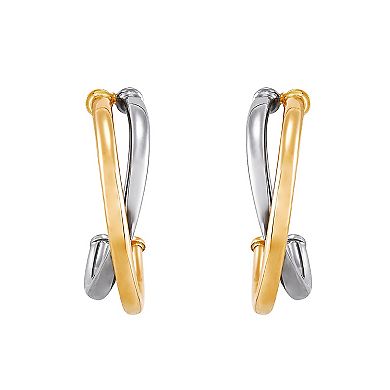 Everlasting Gold Two Tone 10k Gold X J-Hoop Earrings