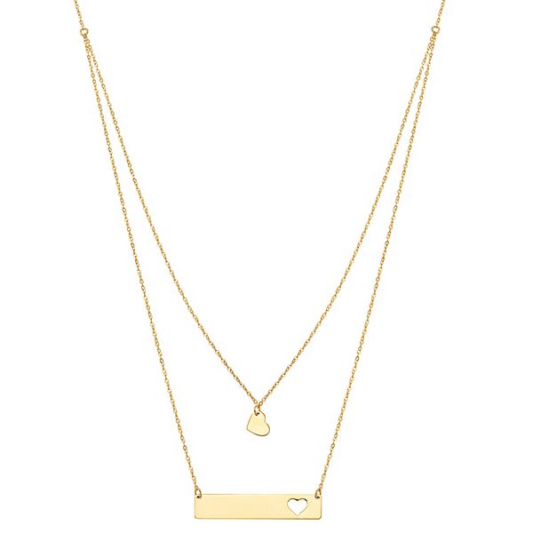 Everlasting Gold 10k Gold Double Layer Heart Bar Necklace