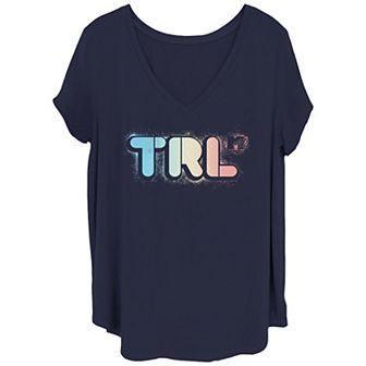 Juniors' Plus Size MTV TRL Spray Paint Logo V Neck Tee