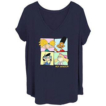 Juniors' Plus Size Hey Arnold! Arnold Gerald Phoebe & Helga V Neck Tee