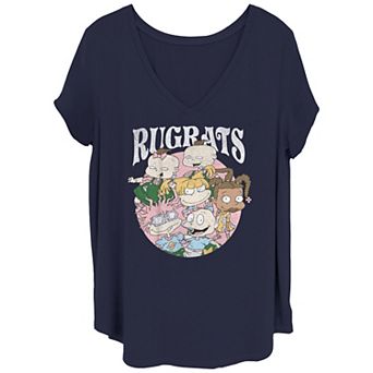 Juniors' Plus Size Nickelodeon Rugrats Babies Group Portrait V Neck Tee