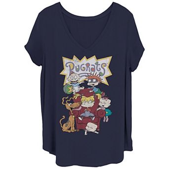 Juniors' Plus Size Nickelodeon Rugrats Couch Portrait V Neck Tee