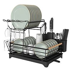 Megacasa Dish Drying Rack, Metel 2-Tier Dish Rack Utensil Holder Kitchen  Black