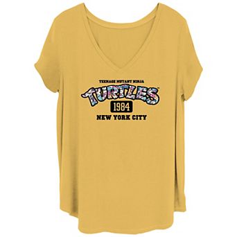 Juniors' Plus Size Nickelodeon Teenage Mutant Ninja Turtles Flower Filled Logo V Neck Tee