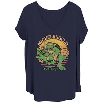 Juniors' Plus Size Nickelodeon Teenage Mutant Ninja Turtles Michelangelo Poster V Neck Tee