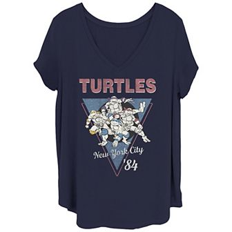 Juniors' Plus Size Nickelodeon Teenage Mutant Ninja Turtles New York City 1984 Distressed Style V Neck Tee
