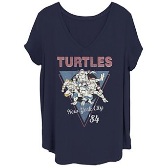 Juniors' Plus Size Nickelodeon Teenage Mutant Ninja Turtles New York City 1984 Distressed Style V Neck Tee