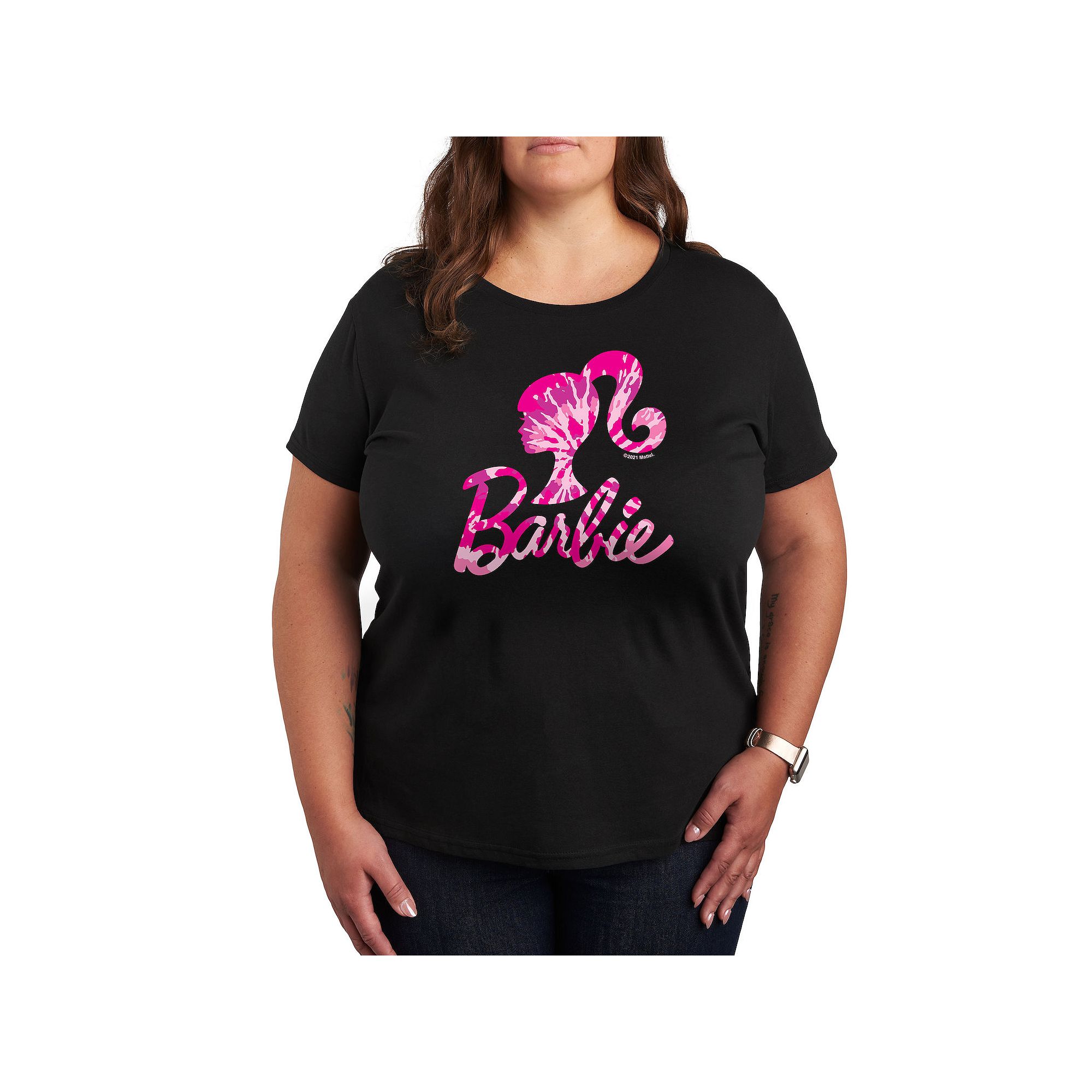 Plus Barbie® Logo Tie Dye Graphic Tee, Womens, Size: 1XL, Black