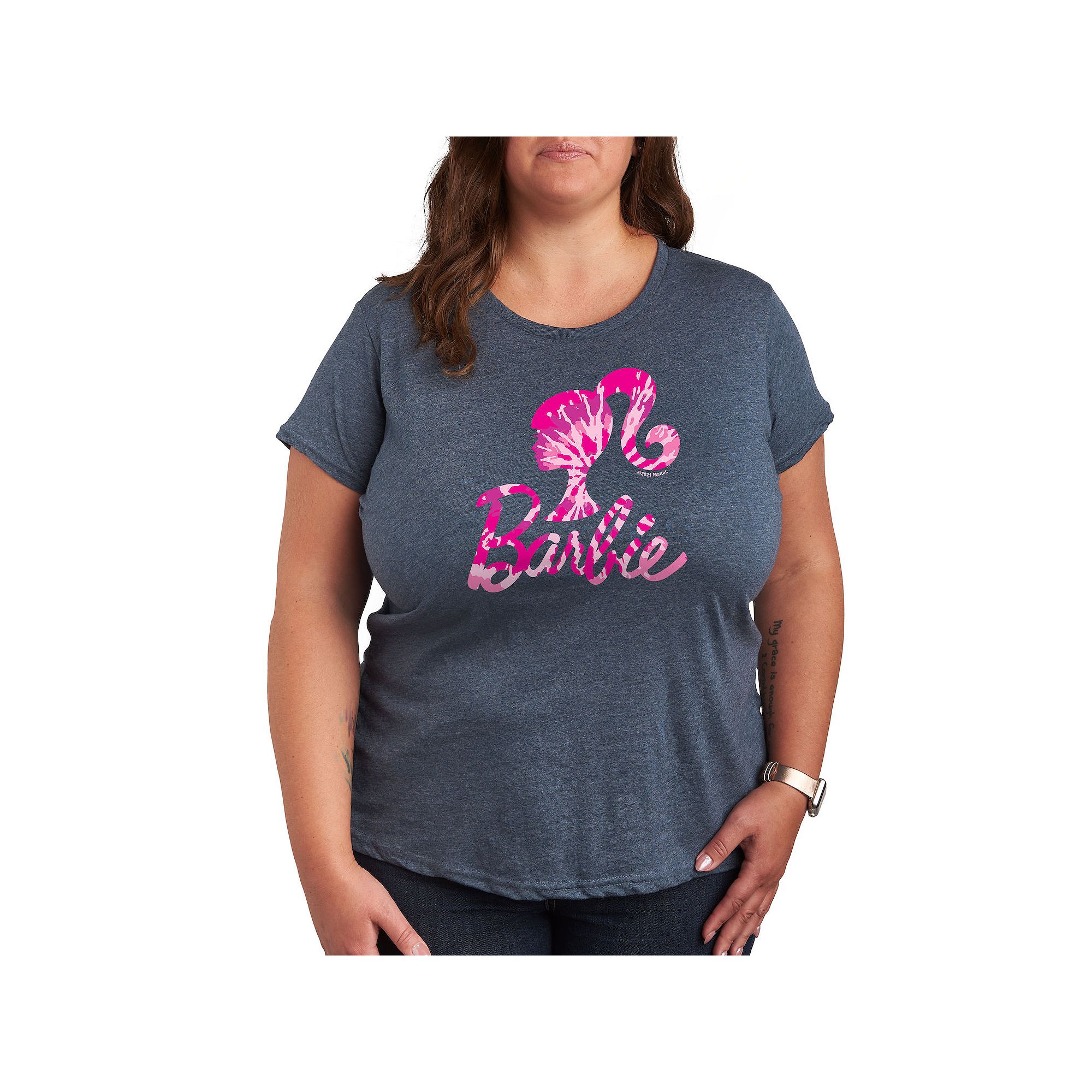 Plus Barbie® Logo Tie Dye Graphic Tee, Womens, Size: 1XL, Grey Blue
