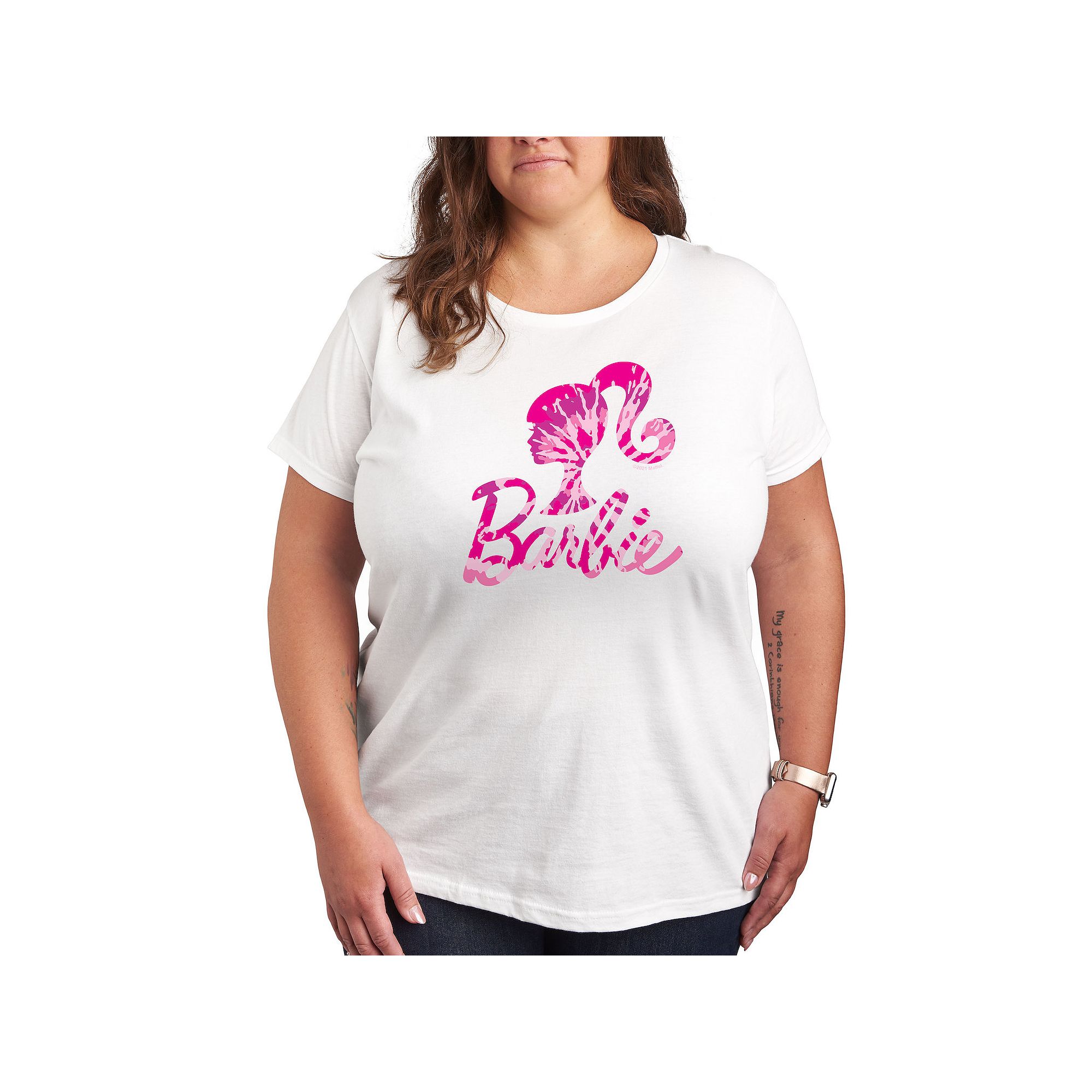 Plus Barbie® Logo Tie Dye Graphic Tee, Womens, Size: 1XL, White
