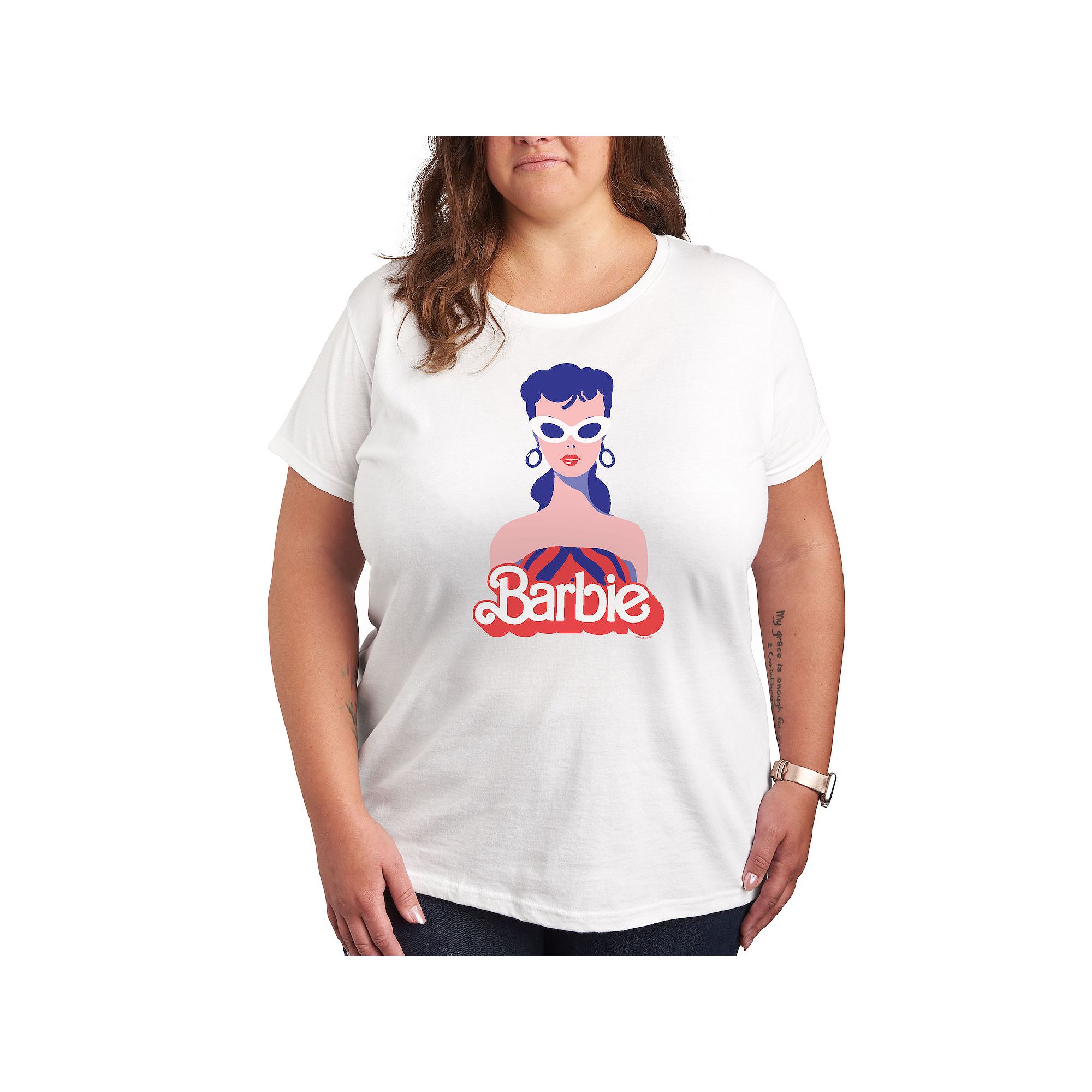 Plus Barbie® Red Logo Graphic Tee, Womens, Size: 1XL, White