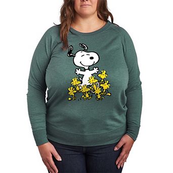 Plus Size Peanuts Snoopy & Woodstock Party French Terry Long Sleeve Tee