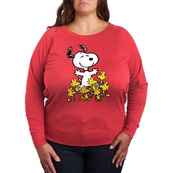 Plus Size Peanuts Snoopy & Woodstock Party French Terry Long Sleeve Tee