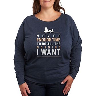 Plus Size Peanuts Snoopy Never Enough Time French Terry Long Sleeve Tee