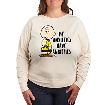 Plus Size Peanuts Charlie Brown Anxieties French Terry Long Sleeve Tee