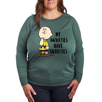 Plus Size Peanuts Charlie Brown Anxieties French Terry Long Sleeve Tee