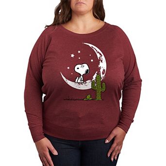 Plus Size Peanuts Snoopy Desert On Moon French Terry Long Sleeve Tee
