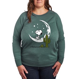 Plus Size Peanuts Snoopy Desert On Moon French Terry Long Sleeve Tee