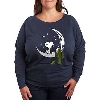 Plus Size Peanuts Snoopy Desert On Moon French Terry Long Sleeve Tee
