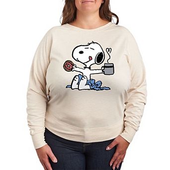 Plus Size Peanuts Snoopy Donut And Coffee French Terry Long Sleeve Tee