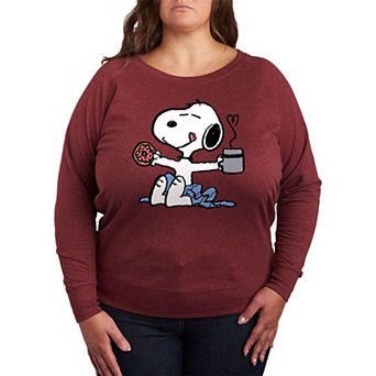 Plus Size Peanuts Snoopy Donut And Coffee French Terry Long Sleeve Tee