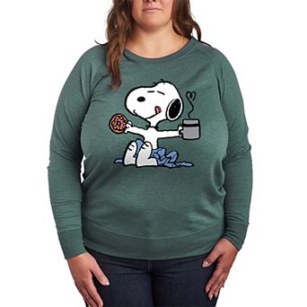 Plus Size Peanuts Snoopy Donut And Coffee French Terry Long Sleeve Tee