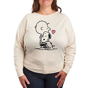 Plus Size Peanuts Snoopy & Charlie Brown Hug French Terry Long Sleeve Tee