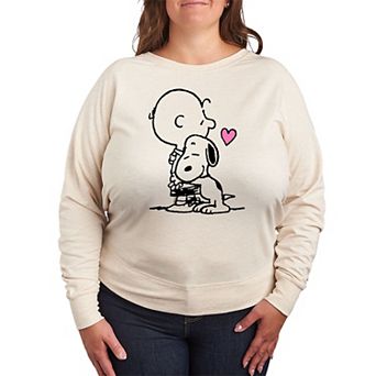 Plus Size Peanuts Snoopy & Charlie Brown Hug French Terry Long Sleeve Tee
