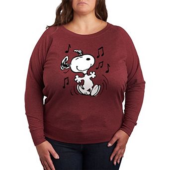 Plus Size Peanuts Snoopy Dancing French Terry Long Sleeve Tee