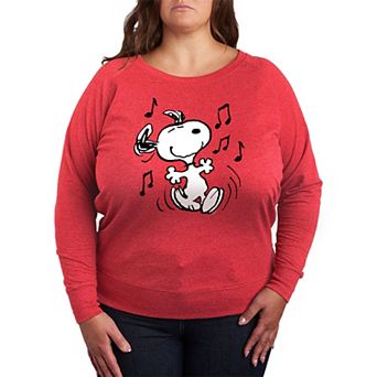 Plus Size Peanuts Snoopy Dancing French Terry Long Sleeve Tee