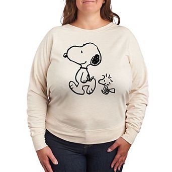 Plus Size Peanuts Snoopy & Woodstock Walk French Terry Long Sleeve Tee