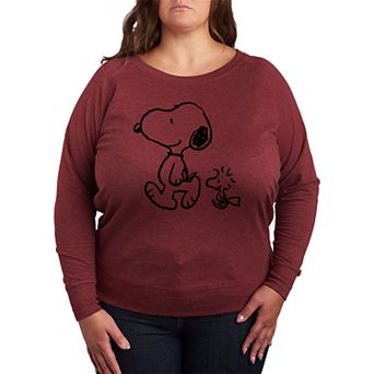 Plus Size Peanuts Snoopy & Woodstock Walk French Terry Long Sleeve Tee